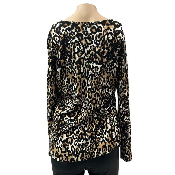 Talbots Pure Merino Wool Leopard Print Sweater Long Sleeve Pullover Womens M - Picture 2 of 11